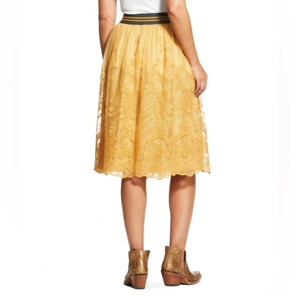 NEW Ariat Stevie Midi Skirt Gold Dust Floral Tulle Lace Mesh XL Ethereal Fairy - Picture 11 of 15